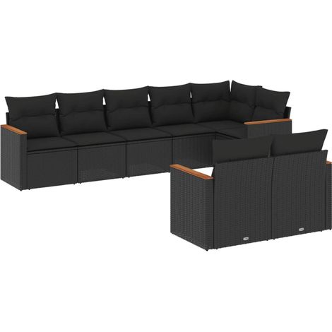 vidaXL Set Divani da Giardino con Cuscini 8 pz Nero in Polyrattan (1/5)