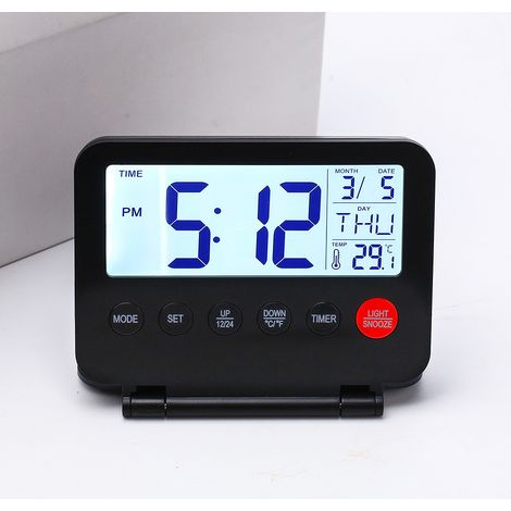 Sveglia digitale, sveglia pieghevole portatile, sveglia da viaggio multifunzione, visualizzazione dell'ora in formato 12/24 ore, retroilluminazione soffusa, visualizzazione in gradi Celsius/Fahrenheit