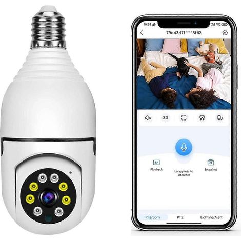 Caméra ampoule Wi-Fi 3 MP, caméra IP panoramique sans fil 2,4 GHz E27 avec fonction panoramique et inclinaison, caméra de sécurité avec détection de mouvement humain et alarme. (1/5)
