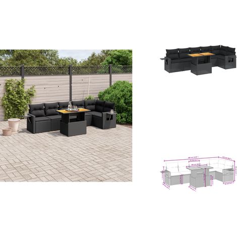 Salon de jardin 7 pcs avec coussins noir résine tressée - Ensemble Salon De Jardin - Meuble Extérieur - Résine Tressée - Rotin Synthétique - Table Extensible (1/3)