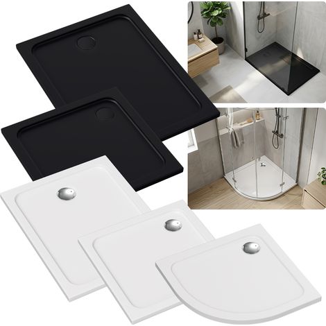 Wolketon Receveur de douche 80 x 80 cm carré en acrylique blanc, bonde Ø 90 mm noire mate (1/5)