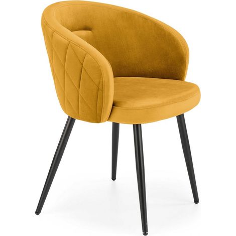Chaise en velours jaune avec dossier arrondi et pieds en métal noir ERIKA (1/5)
