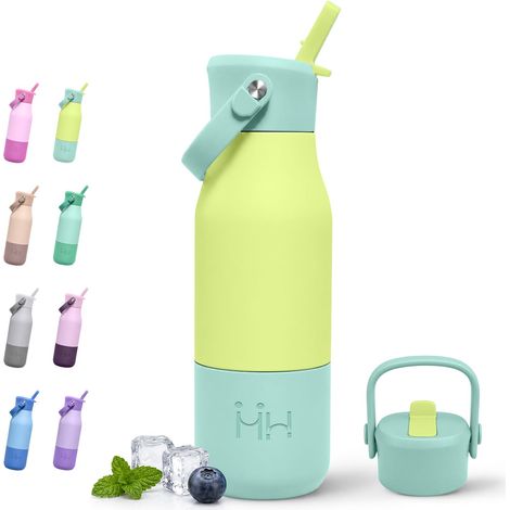 Gourde Isotherme 700ml, Bouteille avec Manchon en Silicone, Bouteille d'eau Réutilisable, Gourde Inox avec Paille pour l'École, Bureau, Extérieur, Camping, Voyage (1/5)