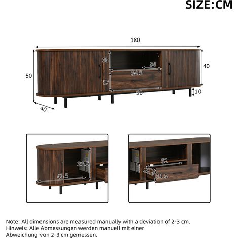 TV-Schrank 180x40x50cm aus MDF, modernes Sideboard mit Schiebetüren, Schublade & offenen Fächern, lowboard mit Rollladentür,retro Rillenoptik Fernseherbank für Wohnzimmer,für 75-Zoll-Fernseher (1/5)