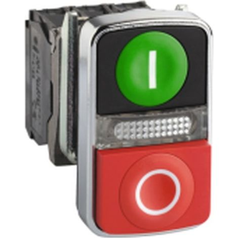 Harmony bt-pous Ø22 double touche, ressort rap vert+rouge, lum jaune 24V IP66 - XB4BW73731B5
