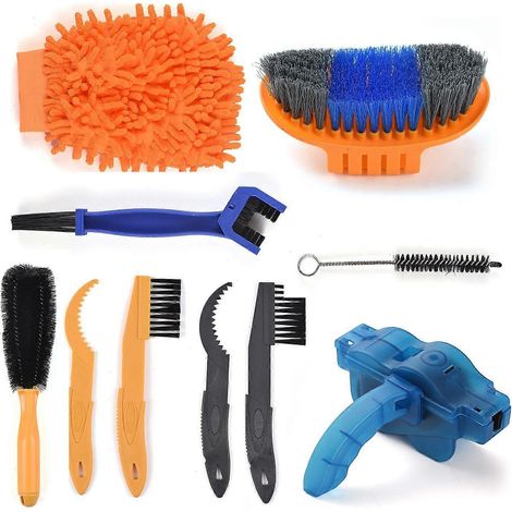 Fahrradreinigungsbürsten-Set, vielseitiges Reinigungswerkzeug-Set für Kette, Reifen und Ritzel, 10-teiliges Bürsten-Set