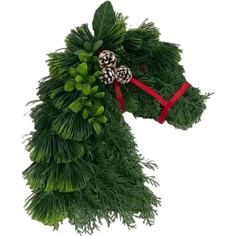 Weihnachtskranz mit Pferdekopf – Festliche Landhausdeko – Wetterfester Pferdekopf-Türschmuck für Innenwände, Türen, Fenster, Veranden, Kamine – Wanddekoration (1/5)