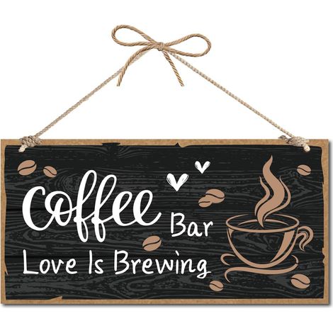 CREATCABIN Coffee Bar Sign Decor Wood Home Plaque Hanging Wall Art Wood Board Door Sign Love is Brewing Heart Décoratif pour Coffee Bar Assecories Shop Farmhouse Kitchen Patio Decoration 12 x 6inch (1/5)