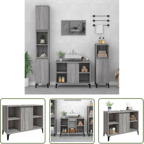 The Living Store Waschbeckenunterschrank Grau Sonoma 80x33x60 cm Holzwerkstoff - Waschbeckenunterschrank - Badezimmermöbel - Holzwerkstoffschrank - Grauer Schrank - Spiegelschrank (1/5)