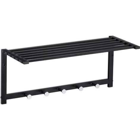 Perchero de pared moderno con estante de almacenamiento 5 ganchos estilo contemporáneo entrada baño de metal negro 130008546 (1/4)