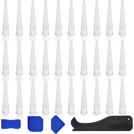 Embout Cartouche Silicone, 30 Pièces Buses D'étanchéité, Blanc Douille Cartouche Silicone, avec 4 Grattoirs, Remplaçables Buse de Pistolet à Calfeutrer, pour Maison, Construction, L'industrie (1/5)