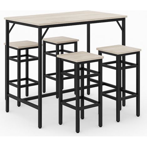 Sabi - Bartisch mit 4 quadratischen Hockern im Industrial-Bleach-Stil, Frühstückseck-Set