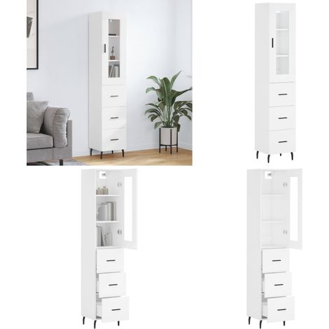 Buffet haut Blanc 34,5x34x180 cm Bois d'ingénierie - Buffet Design Moderne - Meuble Rangement - Armoire Blanche - Mobilier Salon - Commode Élégante - Home & Living (1/5)