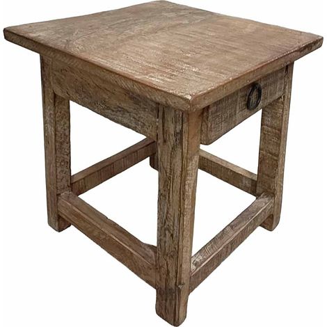 Taburete con cajón de madera acabado artesanal 25x25x29 h cm