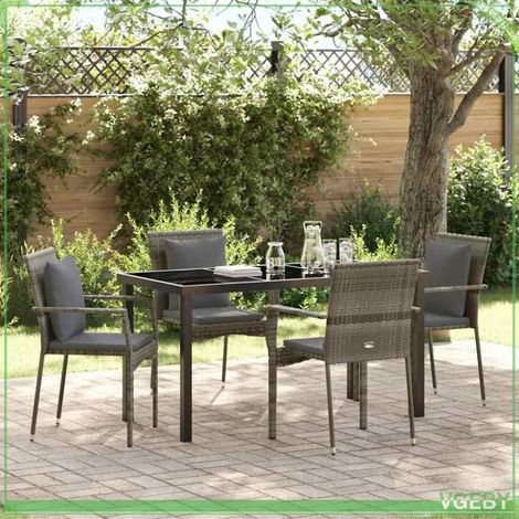 Ensemble de salle à manger pour jardin - FAFEICY - 3380087 - Gris - Polyrotin & acier - Plateau verre trempé (1/5)