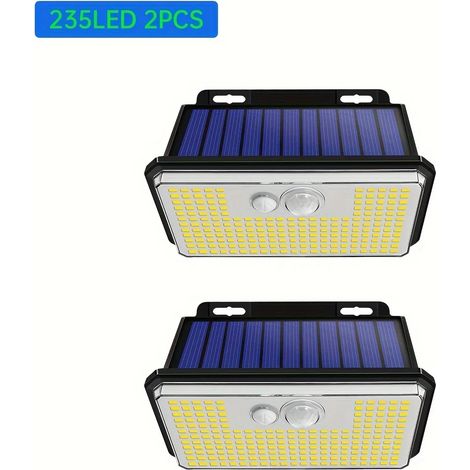 Lot de 2 lampes solaires d'extérieur (2 pièces - 2 lampes de 235 LED) avec détecteur de mouvement (197 LED), 3 modes d'éclairage, étanches IP65, sans fil, compatibles avec escaliers, jardin, clôture e (1/5)