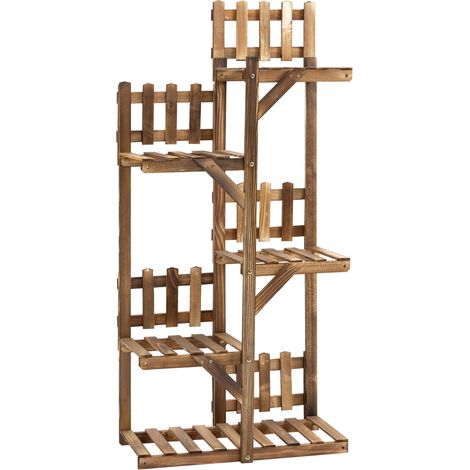 Étagère à Fleurs en Bois Supports de Pots Porte Plante Bois 5 tablettes Ornement Petites barrières 60 x 30x 130cm Bois de Sapin traité carbonisation pour Intérieur Jardin Terrasse Balcon