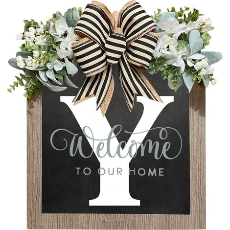 Guirlande Porte D'Entrée Ronde - Panneau Bienvenue Avec Lettres Anglaises - Décor Extérieur Suspendu - Bois Et Plastique - 1 Pièce (1/3)
