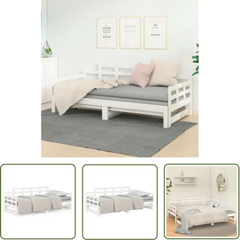 Lit coulissant Blanc Bois de pin solide 2x(80x200) cm (1/5)