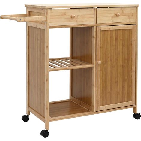 Carrello da Cucina con Ruote Naturale 90,5 x 36 x 86,5 cm Bambù vidaXL