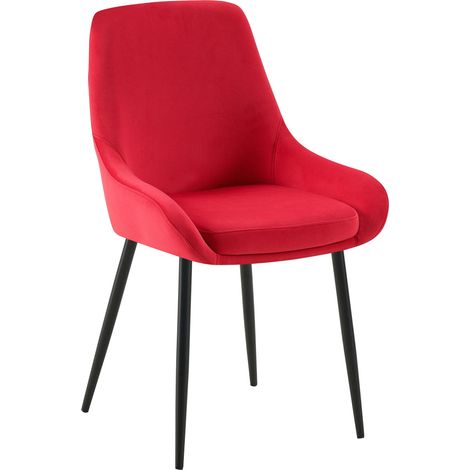 Silla de comedor Elmira de terciopelo Rojo Metal negro mate