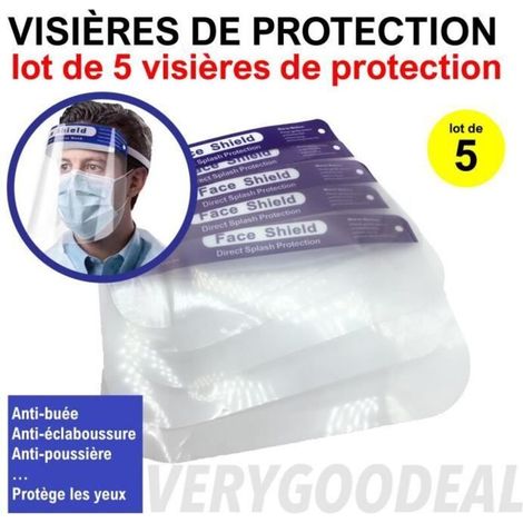 Visières de protection visage lot de 5 réutilisables anti-buée anti-poussières protection yeux et visage