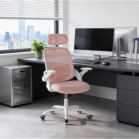Bürostuhl 63.5x47x109.5-117.5 cm Rosa aus Metall, Mesh und PP mit hoher Rückenlehne (1/3)