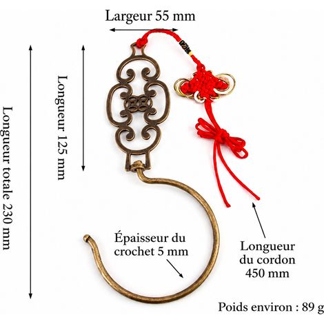 Petit crochet de rideau et moustiquaire bronze antique avec nœud chinois bronze réf 9211 23 × 1,5 × 0,5 cm 89 g – Livraison gratuite