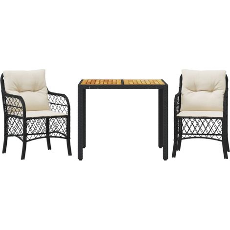 Ensemble de bistro 3 pcs，Salon de jardin avec coussins noir résine tressée CFW68704 (1/5)