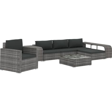 8-tlg. Garten-Lounge-Set mit Auflagen Poly Rattan Grau vidaXL