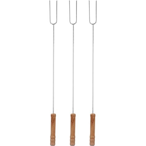 3-teiliges multifunktionales Grillgabeln-Set aus Edelstahl mit Buchenholzgriffen für Camping und Picknicks, 47,2 cm