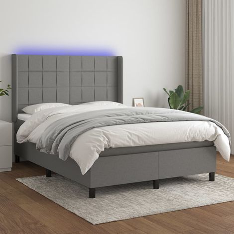 vidaXL Lit à ressort LED avec tête de lit 140 x 200 cm tissu (1/5)