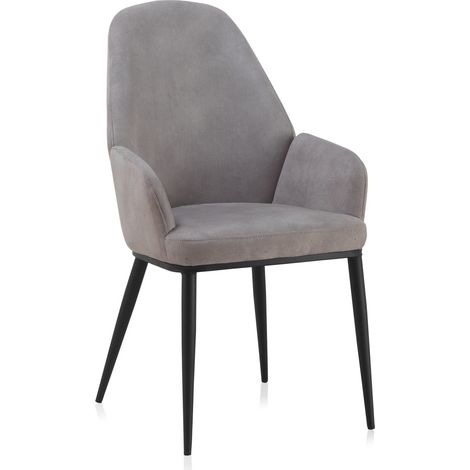 Fauteuil rembourré gris clair avec pieds en métal noir, lot de 2 (1/5)