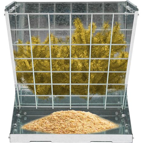 Râtelier à foin pour chèvre et mouton, Mangeoire à foin en acier 2 en 1, Râteau à foin sur pied - Grille inclinée anti-gaspillage, Capacité 30 kg, Argent (1/5)