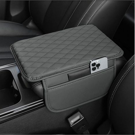 Coussin Accoudoir Voiture Amélioré,Coussin d‘Accoudoir Voiture Universel avec Deux Poches,Accessoire Voiture Interieur Confort pour la Plupart des Voitures,Camions et SUV (Gris) (1/5)