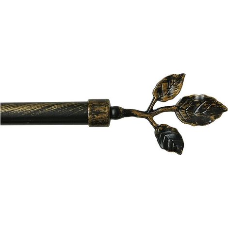 Bastone Tenda Ferro Estendibile Asta Scorritenda Anelli Foglie 160 300 cm - Nero Oro