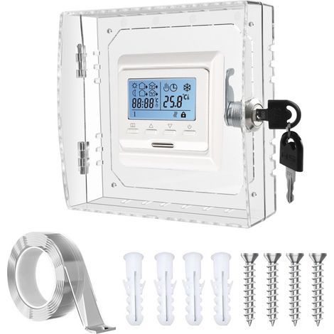 Petit boîtier de sécurité transparent pour thermostats, avec serrure à combinaison et couvercle de protection perforé. (1/5)