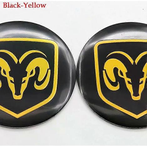 Quatre enjoliveurs de roue de 56 mm avec logo de voiture, emblèmes de jante, cache-poussière, autocollants, autocollants décoratifs individuels (noir et jaune) (1/2)