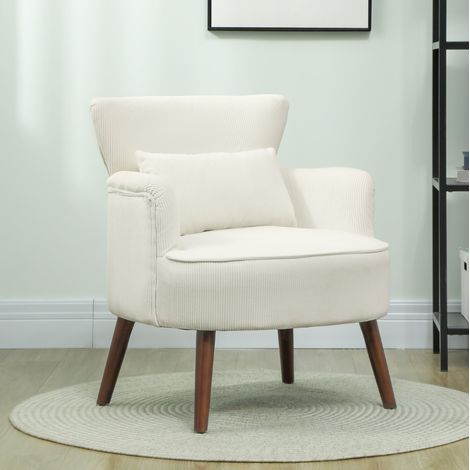 Fauteuil rembourré crème 69 x 69,5 x 78 cm avec accoudoirs courbes et pieds en bois, 120 kg (1/5)