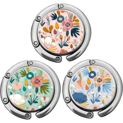 Ensemble de trois crochets pliables pour sacs de bureau - Design floral élégant - Motif floral - Conviennent aux bureaux d'une épaisseur maximale de 5 cm (1/5)