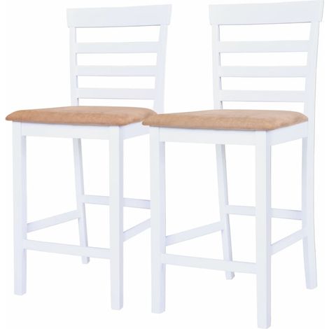 Chaises de bar 2 pcs Blanc Tissu (1/5)