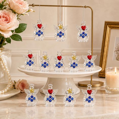 Lot de 12 décorations en forme d'ange en verre - Décoration à suspendre - Cadeau pour décoration romantique de la maison, fiançailles et fête (1/5)