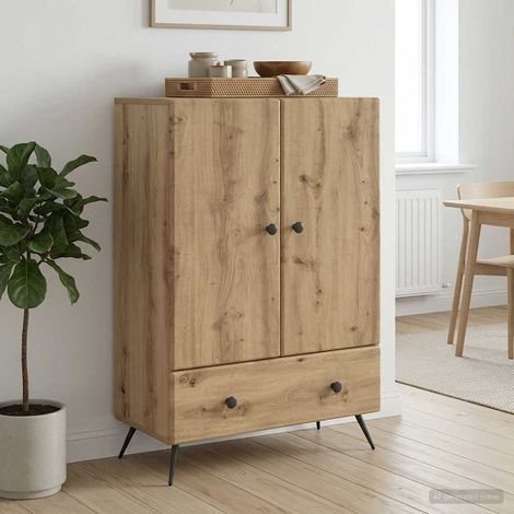 Buffet vaisselier 2 portes avec tiroir, bois d’ingénierie chêne artisanal, 66 x 34,5 x 95 cm - PANGIVO (1/5)