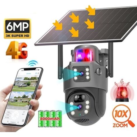 4G LTE Camera Surveillance Exterieure sans Fil,Caméras de Surveillance Solaire,Vision Nocturne en Couleurs,Vue panoramique à 360° (1/5)