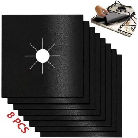 8 Pcs Brûleur de Cuisinière Réutilisable Couvre Plaque de Cuisson à Gaz Protection D'écra Cuisinière Gaz Protecteur Pad Antiadhésif, Facile Nettoyer, pour Familles, écoles, Restaurants Etc—Noir (1/5)