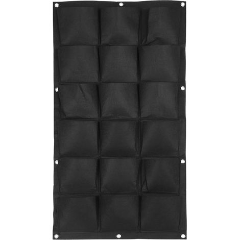 Sac de plantation mural vertical pour balcon et jardin, 18 poches de culture noires, support suspendu pour plantes et fleurs. (1/5)