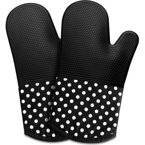 Guanti da forno resistenti al calore con rivestimento antiscivolo in silicone, guanti da cucina, guanti per cucinare e cuocere al forno (Nero) (1/5)
