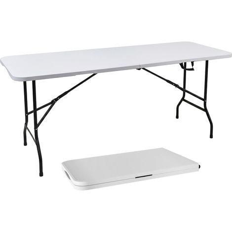 XL Klapptisch weiß mit Stahlgestell wetterfest - 180x68 cm - Campingtisch groß klappbar mit Tragegriff - Gartentisch