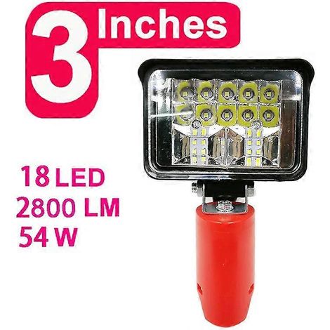 Lampe de travail LED N12 pour voiture, lampe torche électrique, projecteur, lampe de bureau pour batterie Milwaukee 12V Li-ion, contrôle de luminosité, 3 pouces, 18 LED (1/5)