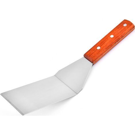 Manche en Bois Spatules pour Barbecue en Acier Inoxydable, Antiadhésif de Spatule à Pizza, Antirouille Spatule pour Barbecue, Cuisine, Extérieur, Cuisine, Court Sans Pelle à Trous (1/5)